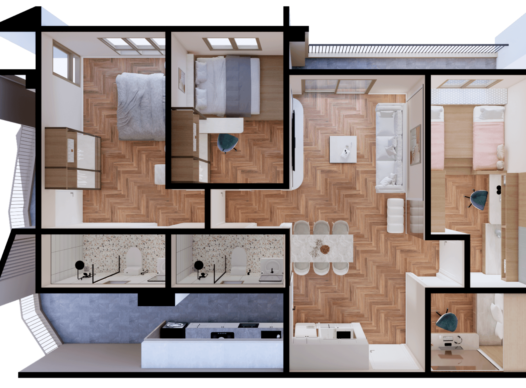 Aria Type B1 room layout render